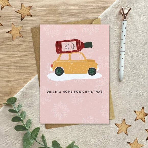 ($6) Driving Home Christmas Card - Mulled Wine - Picture 1 of 2